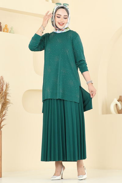 U.Z. - Eteği Piliseli Taşlı Takım 6027UZ662-MS Zümrüt - 385630