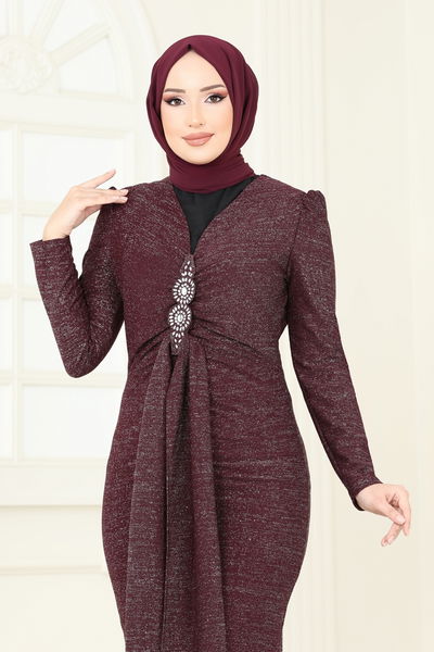 A.S.M.K. - Eteği Volanlı Abiye Elbise 2782ASMK1074-MS Bordo - 390062