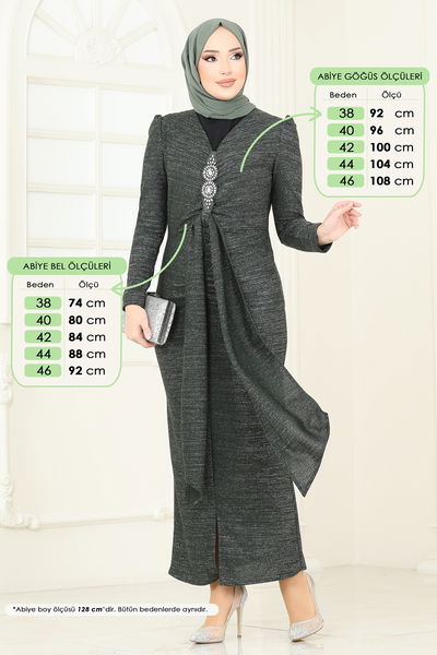 A.S.M.K. - Eteği Volanlı Abiye Elbise 2782ASMK1074-MS Haki - 390050