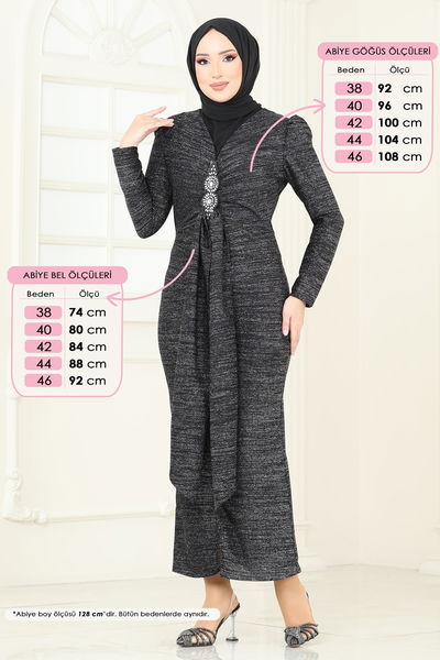 A.S.M.K. - Eteği Volanlı Abiye Elbise 2782ASMK1074-MS Siyah - 390056