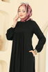 Eteği Volanlı Tesettür Elbise 7139BG354-MS Siyah - Thumbnail