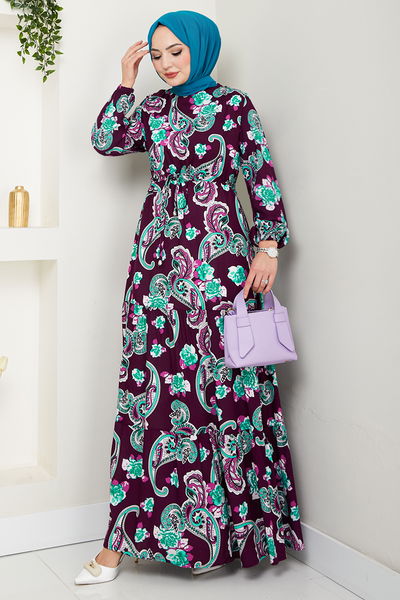 MRV O.Z.R. - Ethnic Pattern Hijab Dress 823OZR1047-M Damson - 353237