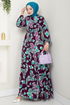 Ethnic Pattern Hijab Dress 823OZR1047-M Damson - Thumbnail