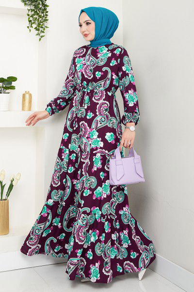 MRV O.Z.R. - Ethnic Pattern Hijab Dress 823OZR1047-M Damson