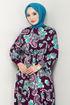 Ethnic Pattern Hijab Dress 823OZR1047-M Damson - Thumbnail