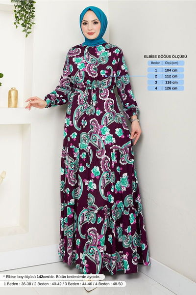 MRV O.Z.R. - Ethnic Pattern Hijab Dress 823OZR1047-M Damson - 353940