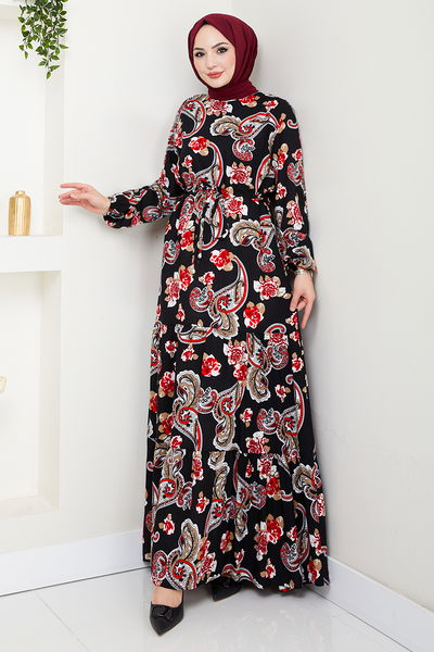 MRV O.Z.R. - Ethnique Motif Hijab Robe Numéro de pièce 823OZR1047-M Noir - 353231