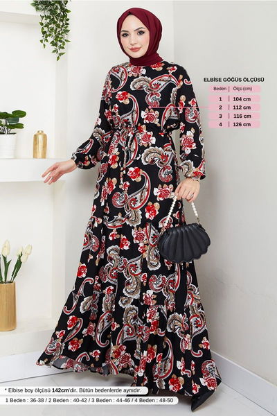 MRV O.Z.R. - Ethnique Motif Hijab Robe Numéro de pièce 823OZR1047-M Noir - 353942