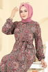 Etnik Desen Tesettür Elbise 4128PM271-MS Desen 1 Bordo - Thumbnail