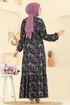 Etnik Desen Tesettür Elbise 4128PM271-MS Desen 2 Mor - Thumbnail