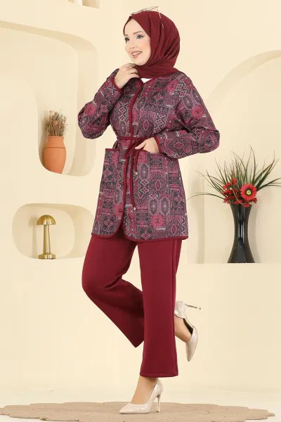 T.E.G. - Etnik Desenli Scuba Takım 8019TEG847-MS Bordo