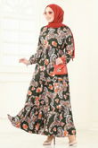 O.Z.N. - Etnik Desenli Viskon Elbise 823OZN1046-MS Haki
