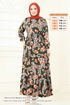 Etnik Desenli Viskon Elbise 823OZN1046-MS Haki - Thumbnail