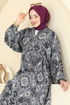 Etnik Desenli Viskon Elbise 832OZN1046-MS Siyah - Thumbnail