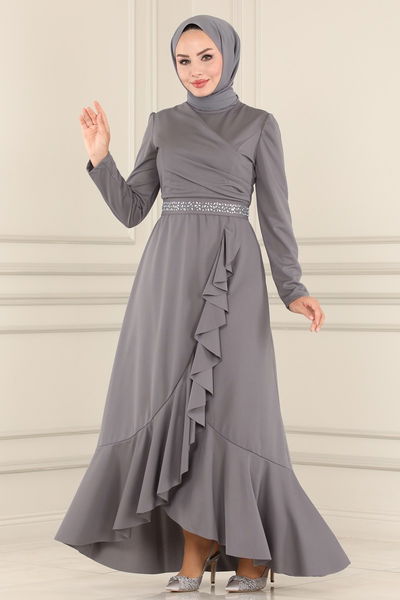 A.S.M.K. - Evening Dress 2497ASMK1074-MS Gray - 389870