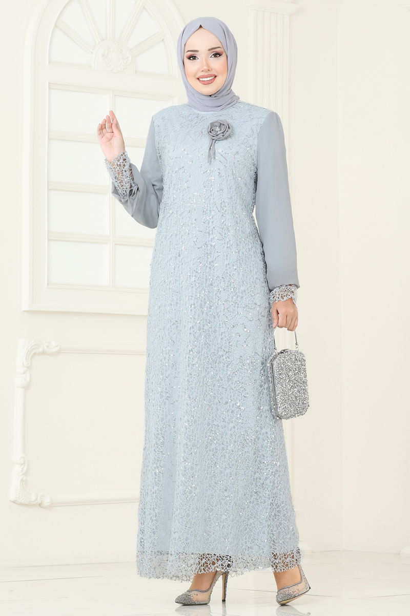 فستان سهرة رمادي 2517ELC1143-MS