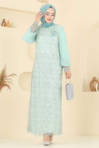 E.L.C. - فستان سهرة اخضر فاتح 2517ELC1143-MS - 387140