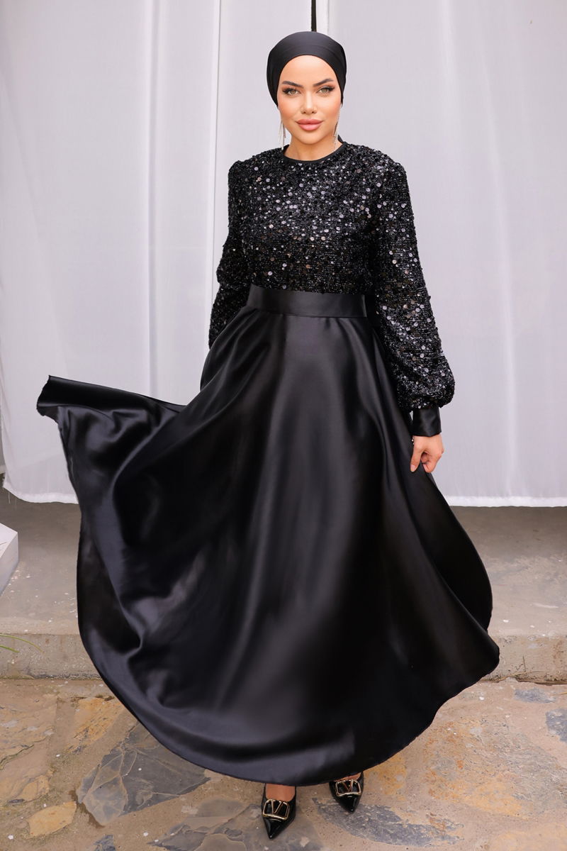 فستان سهرة أسود 2537ASMK1074-MS
