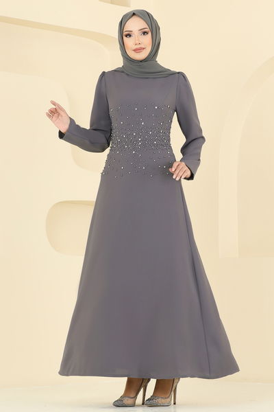 S.L. - فستان سهرة رمادي غامق 2727SL432-MS - 393834