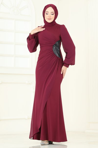 A.S.M.K. - Evening Dress 2770ASMK1074-MS Burgundy - 388173