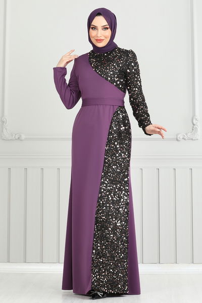 A.S.M.K. - Evening Dress 2777ASMK1074-MS Dark Lilac - 390924