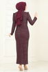 Evening Dress 2782ASMK1074-MS Burgundy - Thumbnail