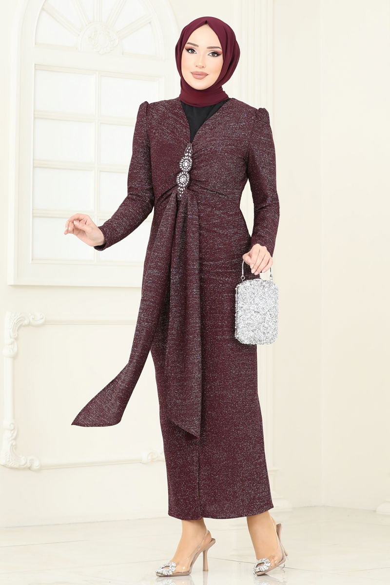 فستان سهرة خمري 2782ASMK1074-MS