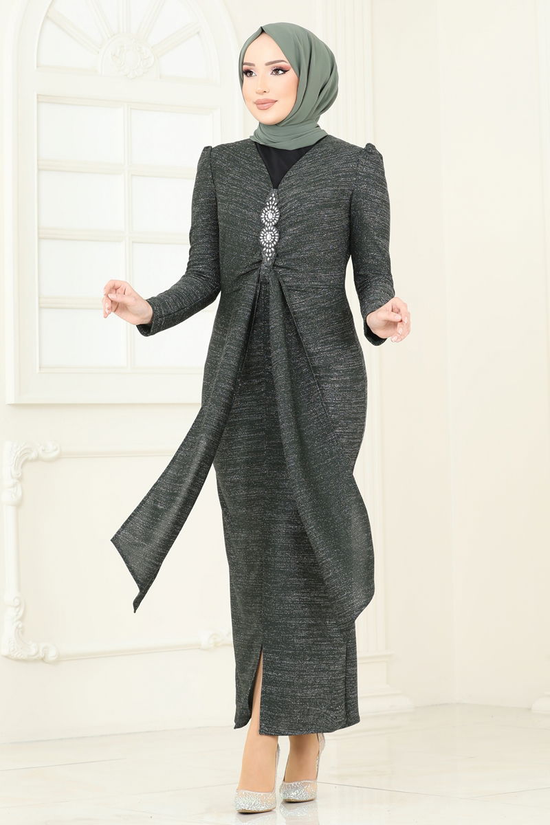 فستان سهرة اخضر عفني 2782ASMK1074-MS