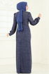 Evening Dress 2807ASMK1074-MS Indigo - Thumbnail