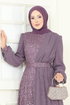 فستان سهرة ليلكي غامق 2819ELC1143-MS - Thumbnail
