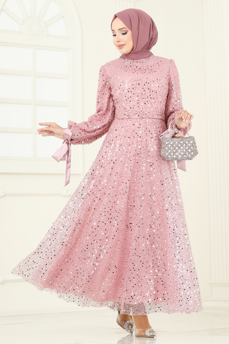 فستان سهرة بيج وردي 2822ELC1143-MS