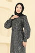 فستان سهرة فضي وأسود 2834ELC1143-MS - Thumbnail