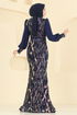 Evening Dress 2847ELCK1161-MS Navy Blue - Thumbnail