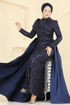 Evening Dress 2848ELCK1161-MS Navy Blue - Thumbnail