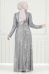 فستان سهرة رمادي 4028YGS898-M - Thumbnail