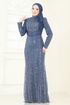 Evening Dress 4929D170-MS Indigo - Thumbnail