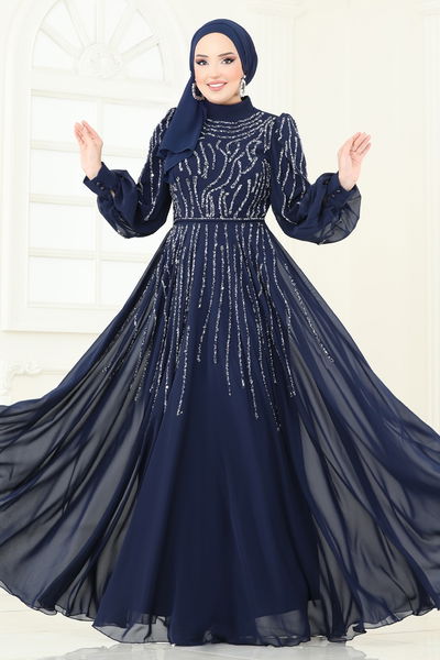 D.M.N. - Evening Dress 4992D170-MS Navy Blue - 360789