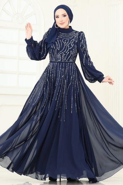 D.M.N. - Evening Dress 4992D170-MS Navy Blue - 360790