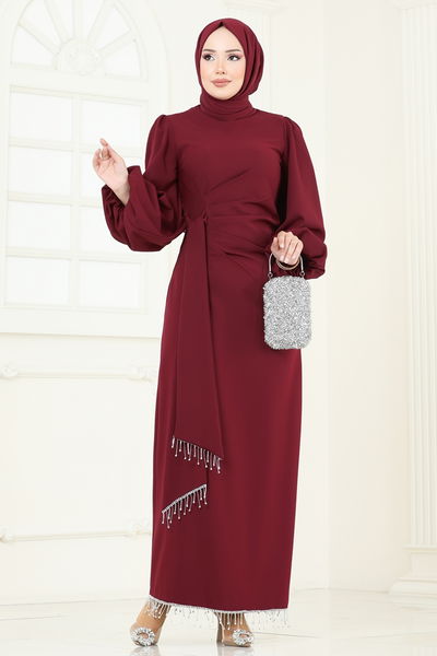 B.İ.S.S.K. - Evening Dress 6225BSK463-MS Burgundy - 370602