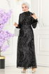 فستان سهرة أسود وفضي 6539YG95-MS - Thumbnail