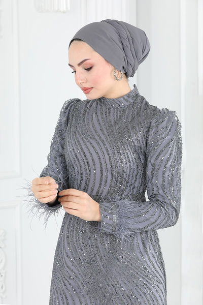 Y.G.S. - فستان سهرة رمادي 6539YG95-MS - 359118