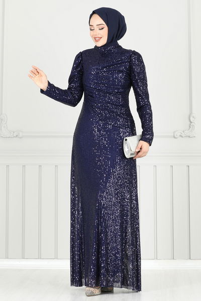 Y.G.S. - Evening Dress 6639YG95-MS Navy Blue - 359390