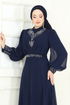 Evening Dress 7084ABK1075-MS Navy Blue - Thumbnail