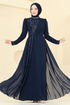 Evening Dress 8019AB368-MS Navy Blue - Thumbnail