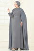 Evening Dress 8073AB368-MS Dark Gray - Thumbnail