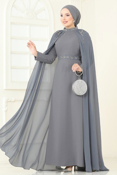 A.B. - فستان سهرة رمادي غامق 8073AB368-MS