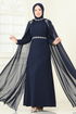 Evening Dress 8073AB368-MS Navy Blue - Thumbnail