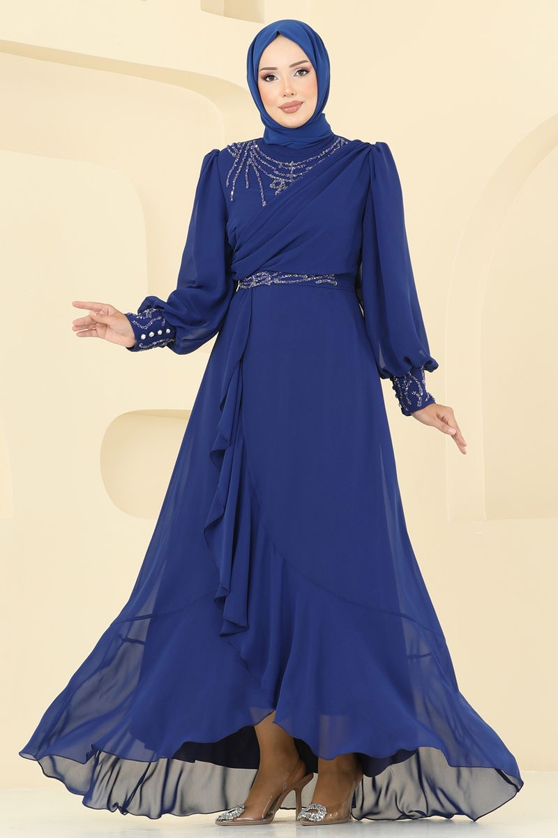 Evening Dress 8088AB368-MS Navy Blue