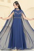 Evening Dress 8112AB368-MS Navy Blue - Thumbnail