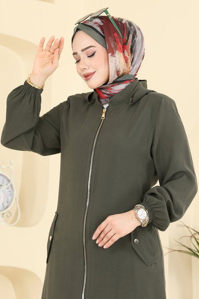 D.F.L. - Fermuar Detaylı Kapüşonlu Kap 3028DFL152-MS Haki - 428573